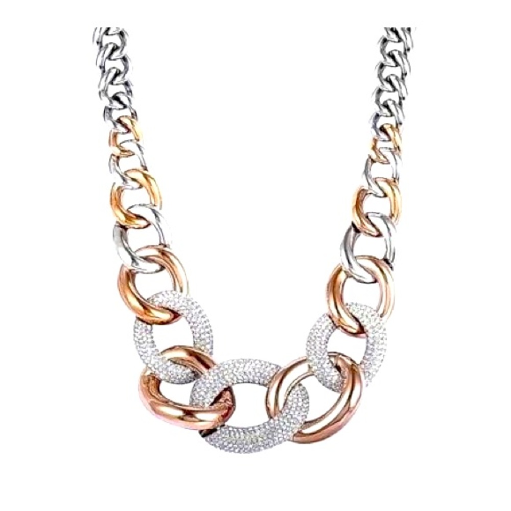 Swarovski Crystal Chunky Rose Gold and Silver Curb Link Neck